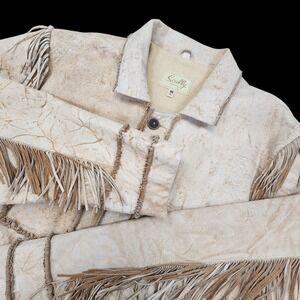 VTG Scully Parchment Trail Leather Jacket Mens Large Cowboy Western Fringe Suede